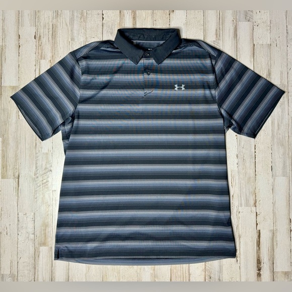 Under Armour Other - Under Armour Polo Shirt Mens Xl Black Stripe Graphic Performance Loose Heatgear